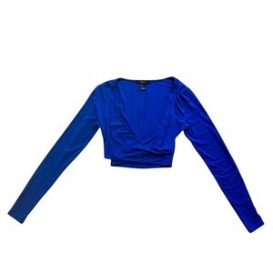 Forever 21 - Blue Long Sleeve Crop Top with Criss Cross Front Detail